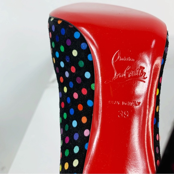Christian Louboutin Hot Chick 100mm Suede Multi Polka Dot Scallop Pump Size 39 - Picture 13 of 16